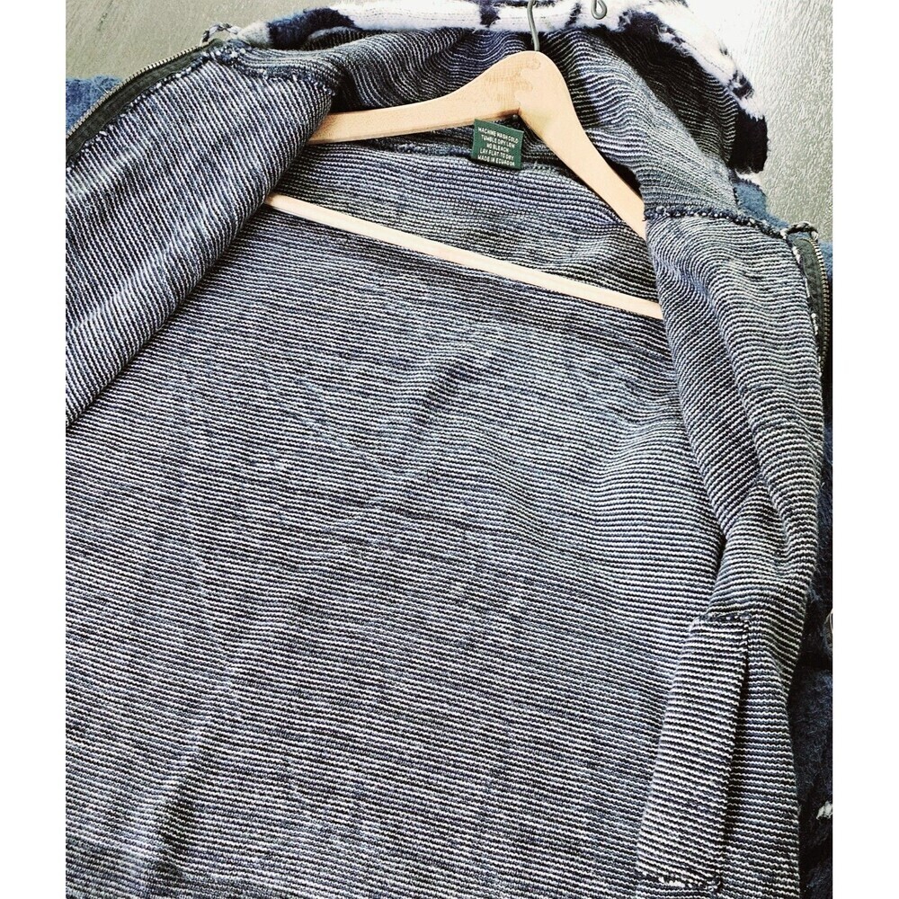 VTG GENESIS Blue Wolf Feather Hoodie Jacket Mens Large Full Zip Wool - Picture 11 of 11